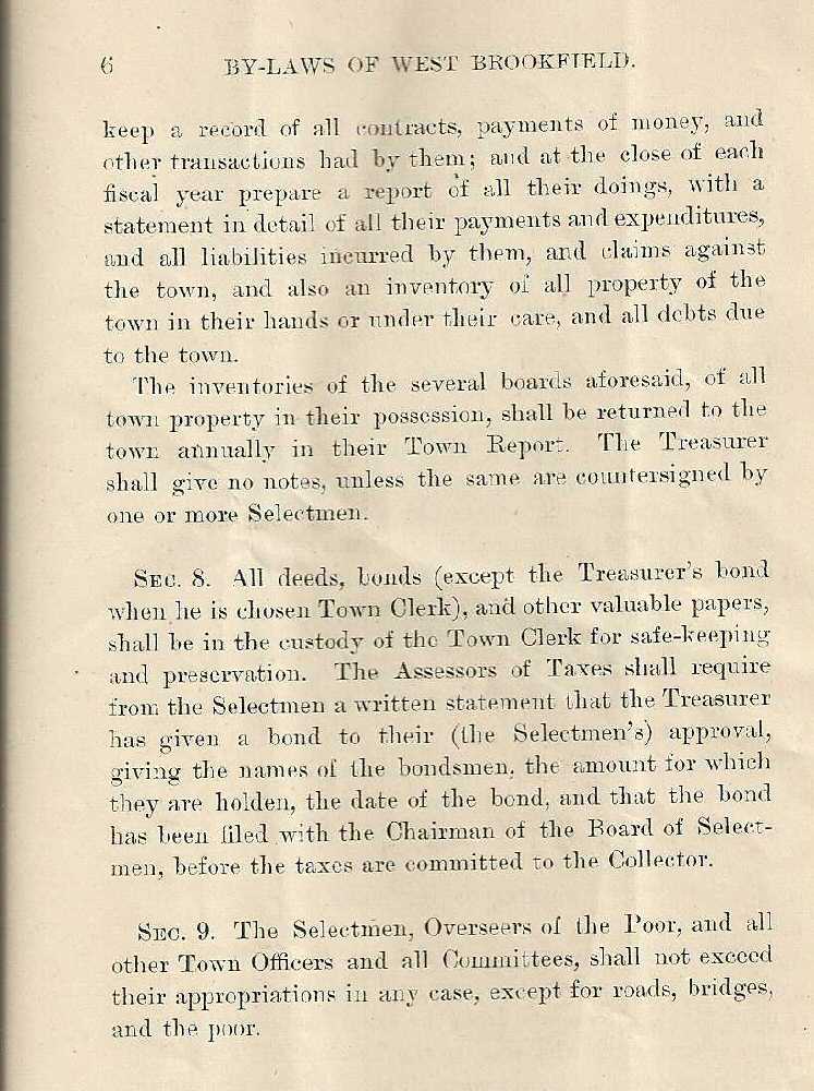 West Brookfield By-Laws 1877