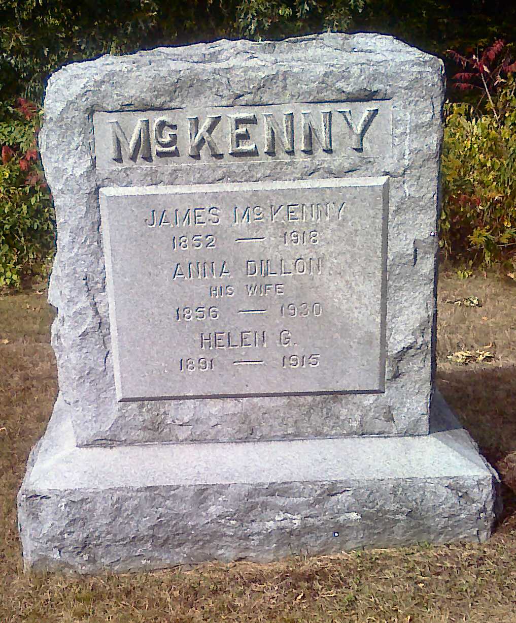 James and Anna (Dillon) McKenney and Helen McKenney Headstone
